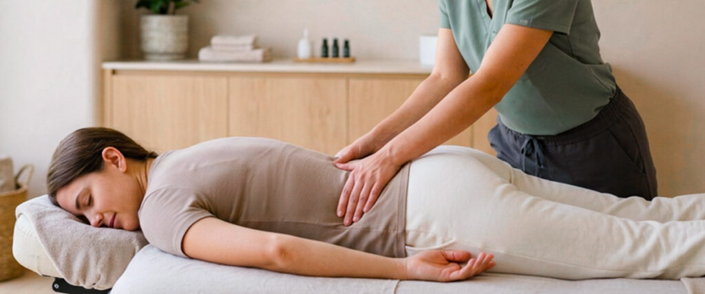 Hands-on manual therapy techniques being used to restore joint mobility and reduce mechanical pain.